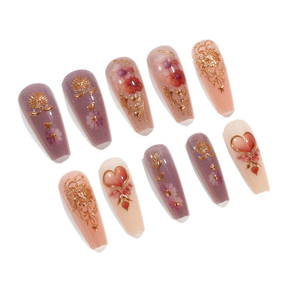 Artificial Nail Set with Romantic Floral Designs Acalora
