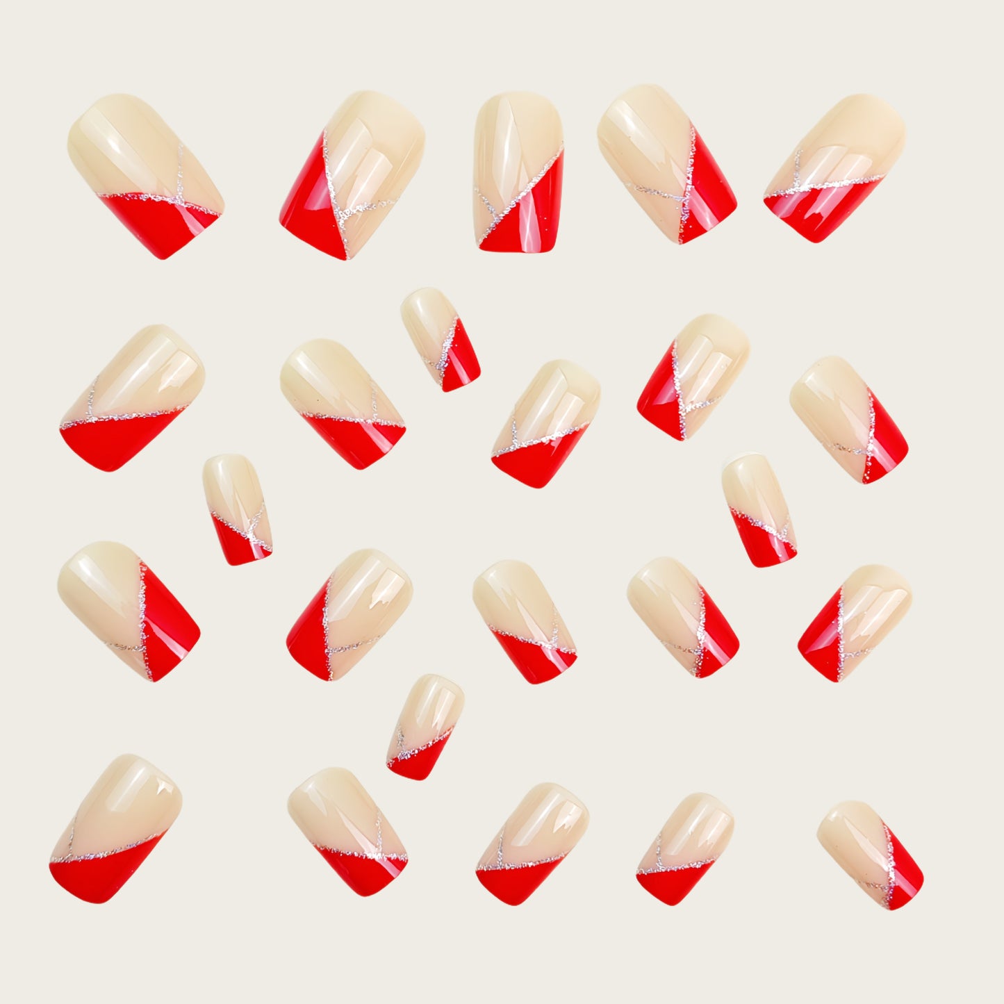 Artificial nails with luxurious gold and red accent design Acalora