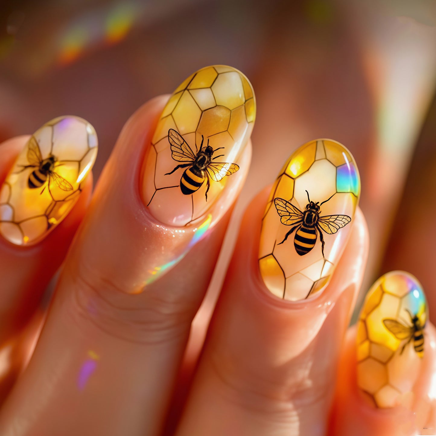 Artistic Bee-Themed Press-On Nail Art Set Acalora