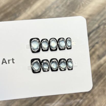 Glamorous Press-On Nail Art Set with Silver Accents Acalora
