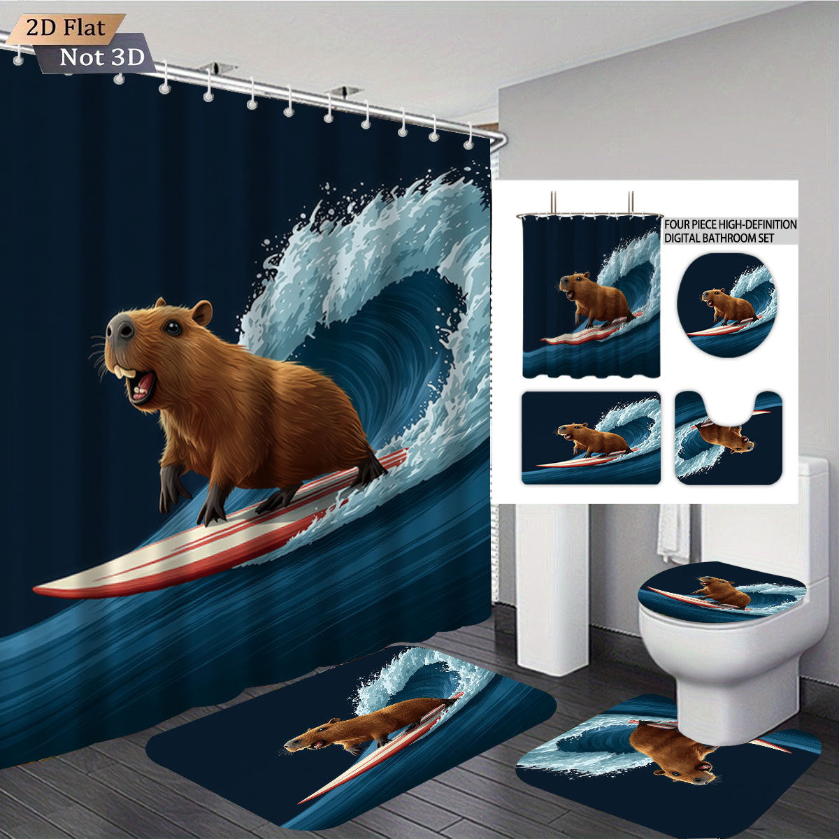 Cute Bear-Themed Four-Piece Bathroom Set