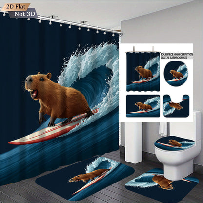 Cute Bear-Themed Four-Piece Bathroom Set