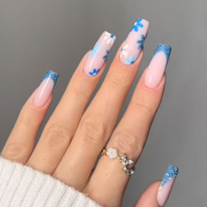 Decorative Floral Press-On Nail Art Set with 3D Flower Accents Acalora