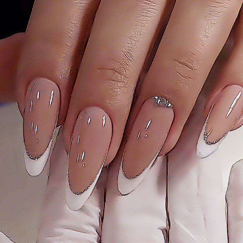 Elegant Press-On Nail Set with Glittering Silver Edges Acalora