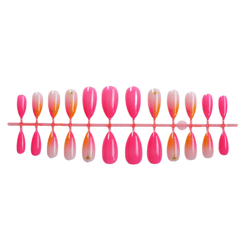 Press-On Nail Set with Vibrant Gradient Design and Golden Accents Acalora