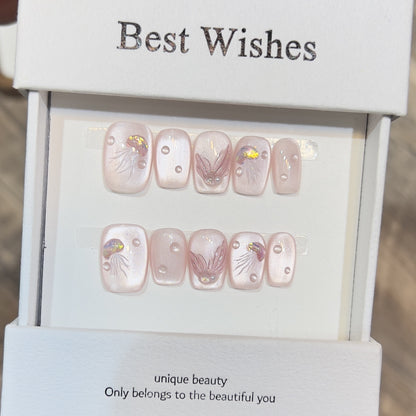 Elegant Press-On Nail Art Set with 3D Flourish Design Acalora