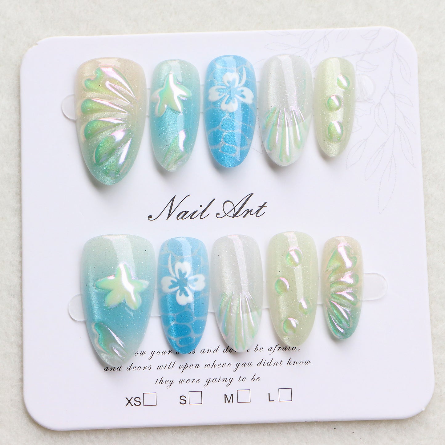 Artistic Ocean-Inspired Press-On Nail Art Set Acalora