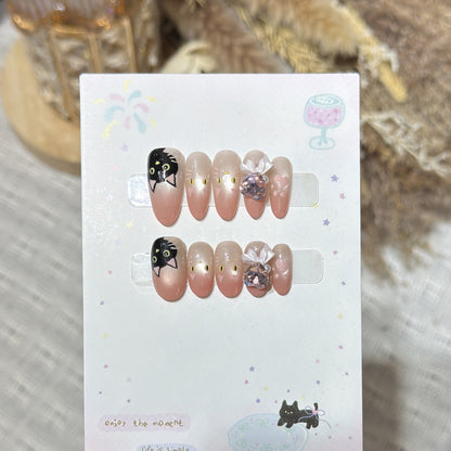 Whimsical Cat-Themed Press-On Nail Set Acalora