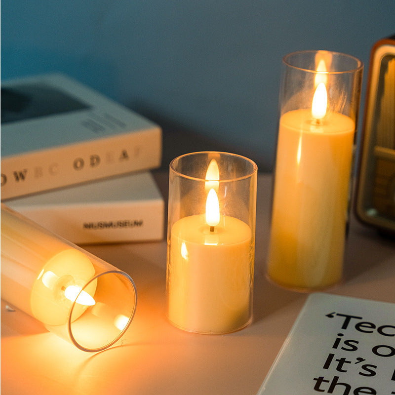 LED Flameless Pillar Candle Set with Clear Glass Cylinder Votives Acalora