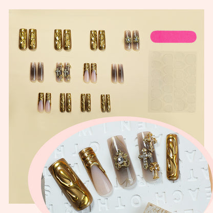 Decorative Press-On Nail Set with Gold Accents Acalora