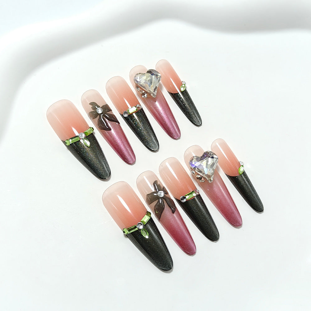 Artificial nails with elegant flower and heart decoration Acalora