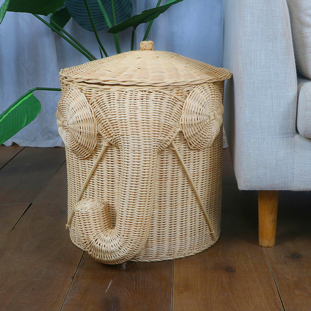 Whimsical Elephant-Themed Woven Storage Bin Acalora