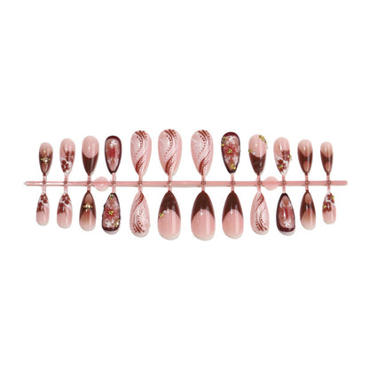 Decorative Press-On Nail Set with Intricate Floral and Ombre Design Acalora