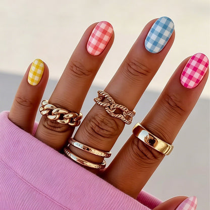Chic Gingham Pattern Nail Art Wraps Acalora