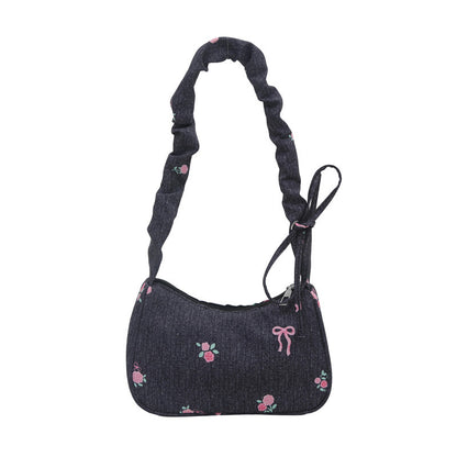 Embroidered Denim Shoulder Bag Acalora