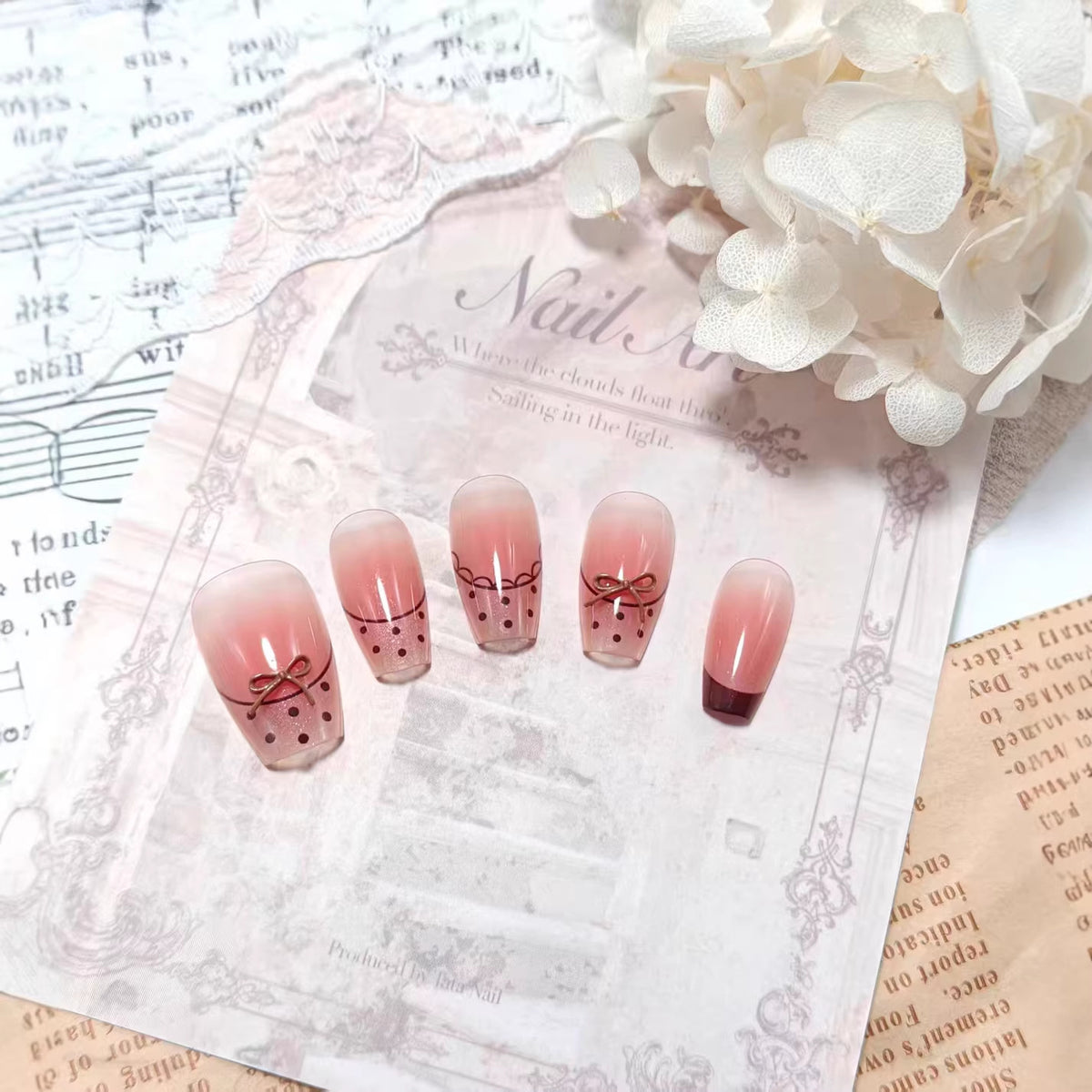 Acrylic Nail Set with Elegant Bow Design Acalora