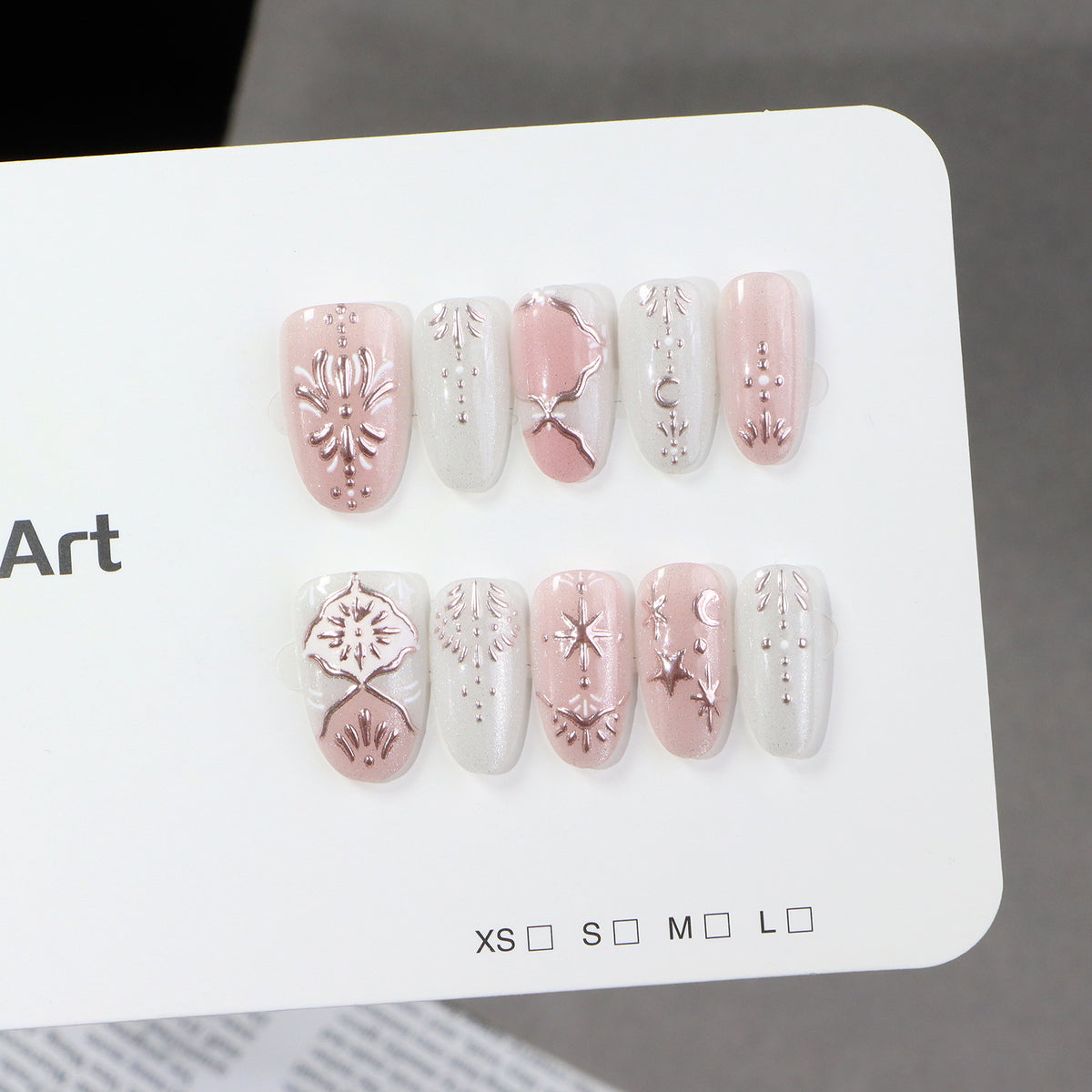 Elegant Press-On Nail Art Set with Intricate Embellishments Acalora