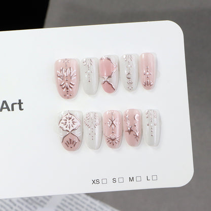 Elegant Press-On Nail Art Set with Intricate Embellishments Acalora