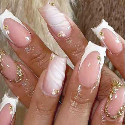 Decorative Press-On Nail Art Set with Elegant Gold Accents Acalora