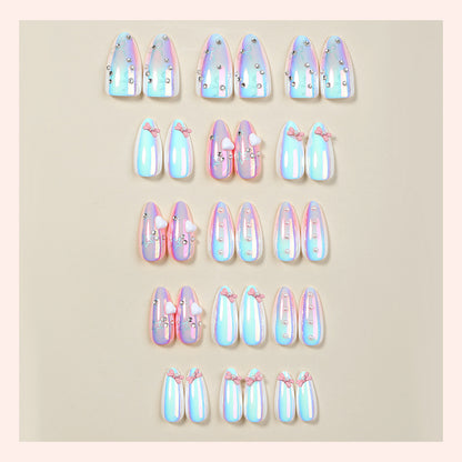 Decorative Press-On Nail Set with Elegant Bow and Gem Accents Acalora