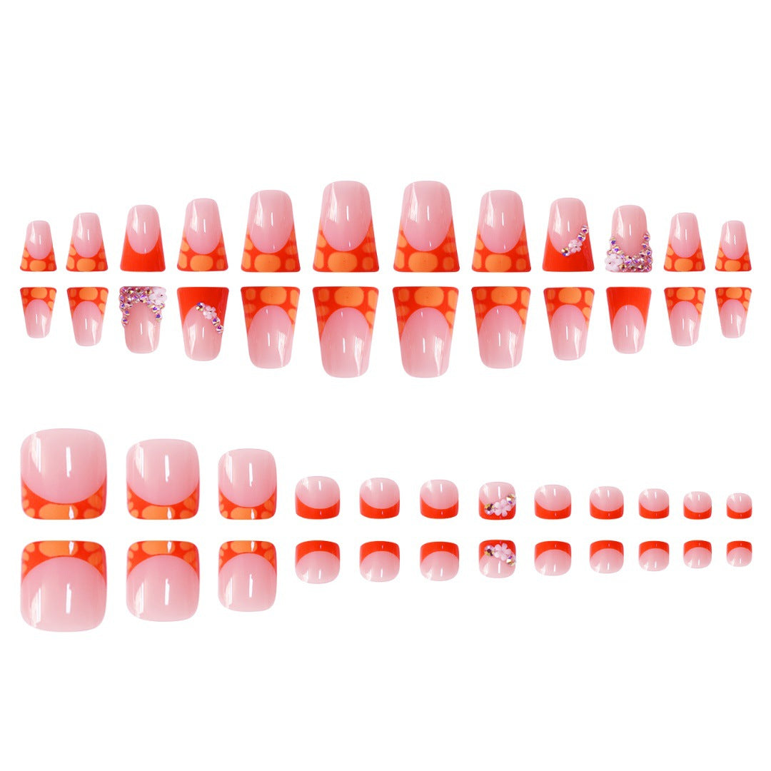 Decorative Press-On Nail Set with Vibrant Shapes and Gems Acalora