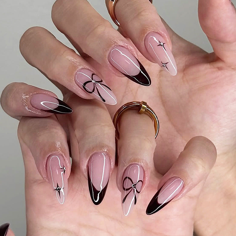 Elegant Press-On Nail Set with Artistic Bow Designs Acalora