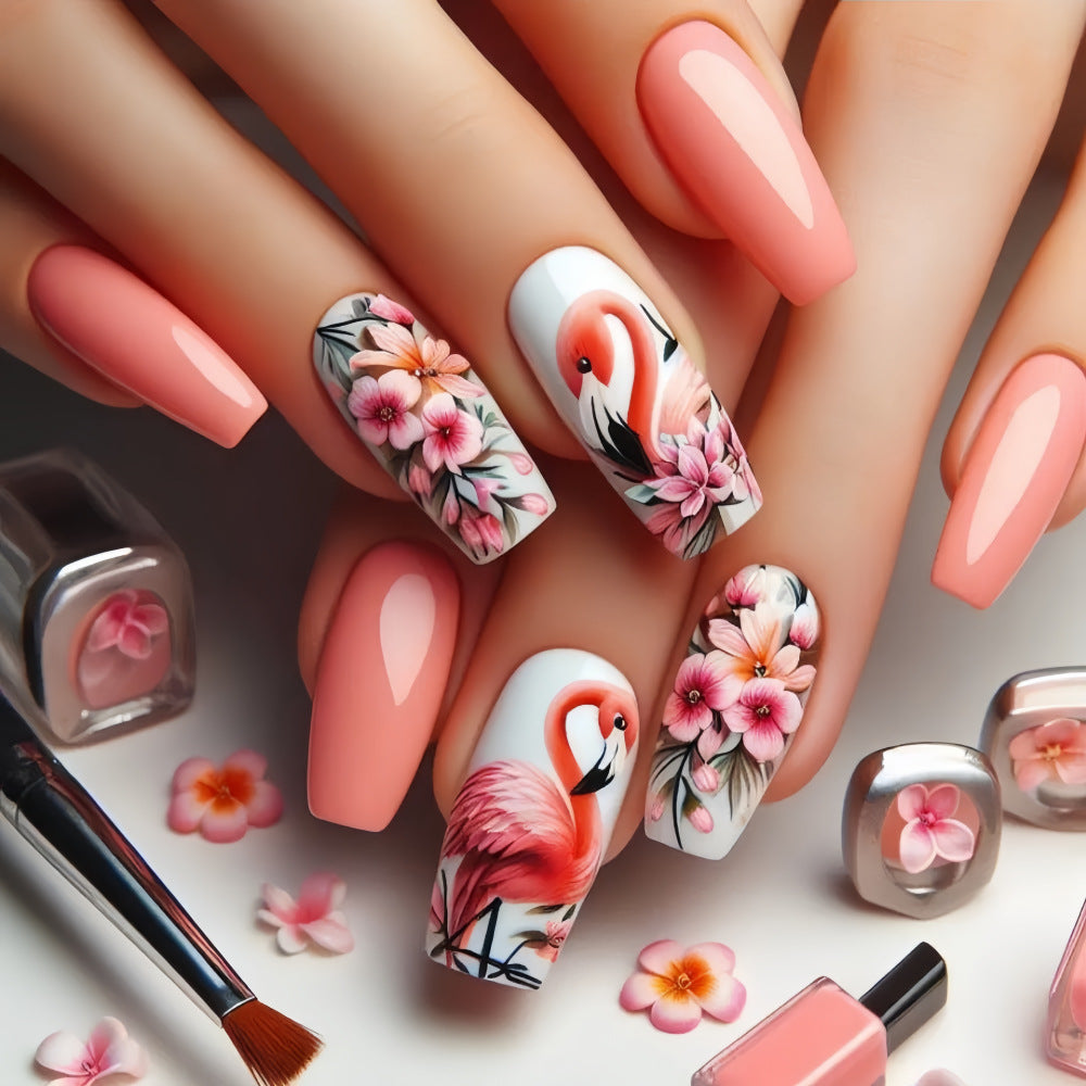 Nail Art Set with colorful flamingo and flower patterns Acalora