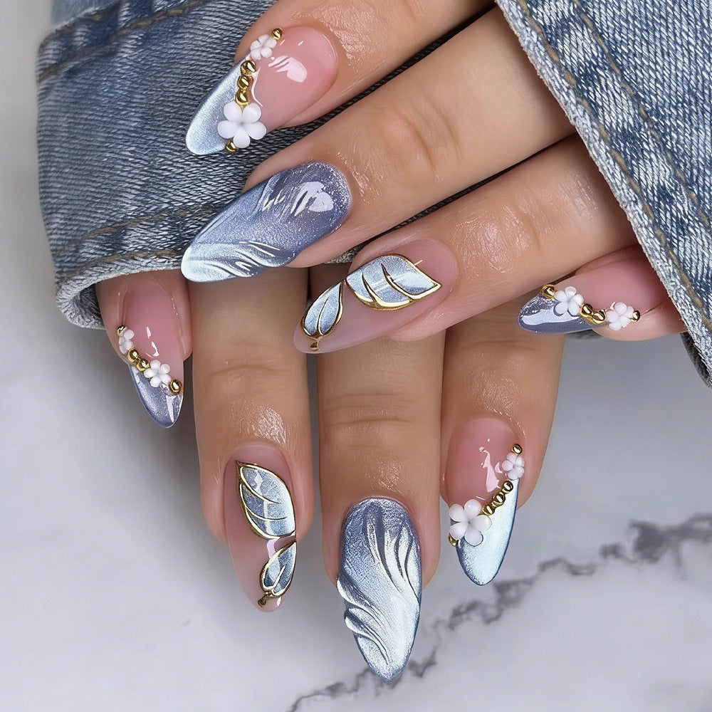 Artificial nails with elegant leaf look and floral design Acalora