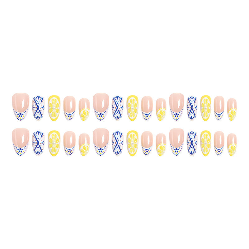 Artificial nail set with creative lemon and flower patterns Acalora