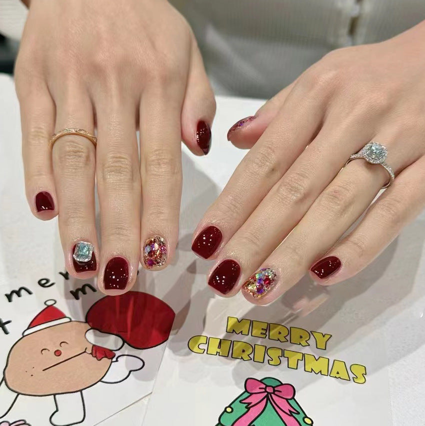 Elegant Press-On Nail Art Set with Gemstone Accents Acalora