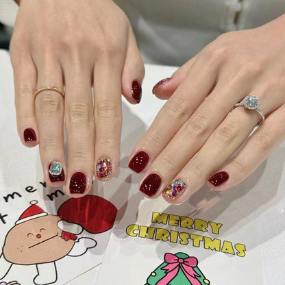 Elegant Press-On Nail Art Set with Gemstone Accents Acalora