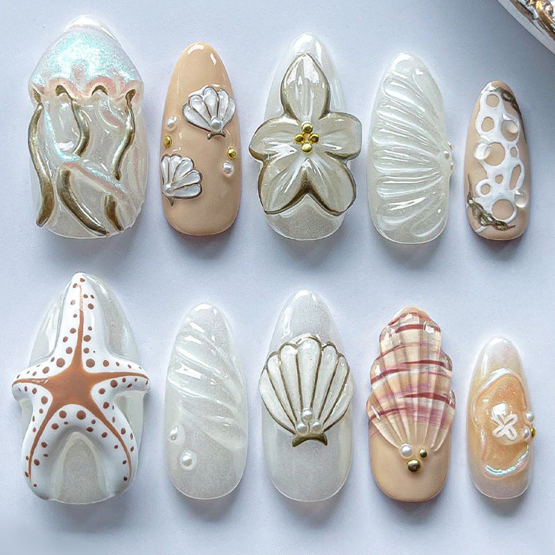 Artistic Coastal-Themed Press-On Nail Set Acalora