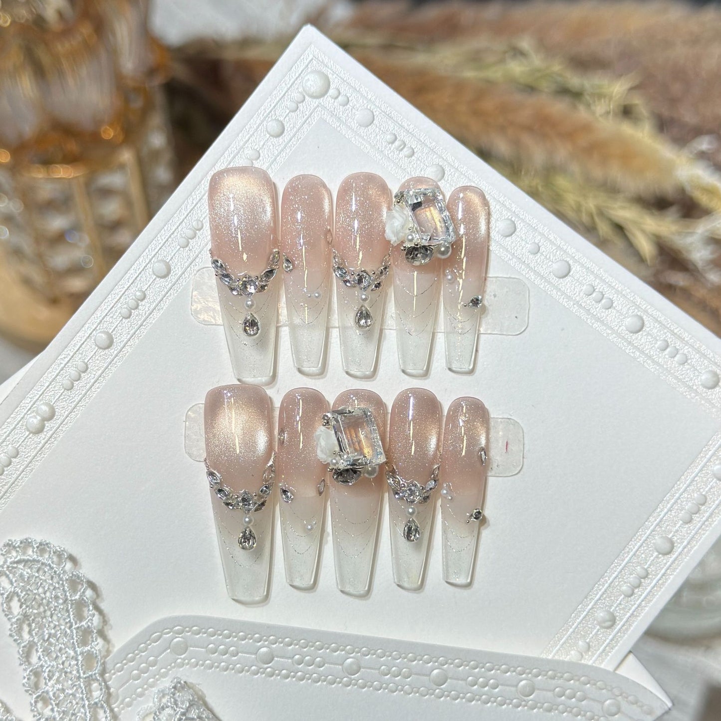 Elegant Rhinestone-Embellished Press-On Nail Set Acalora