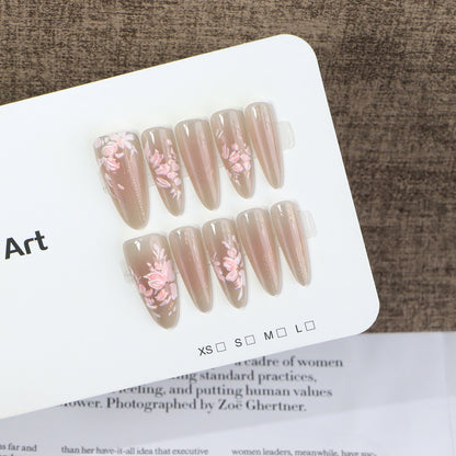 Elegant Press-On Nail Art Set with Floral Design Acalora