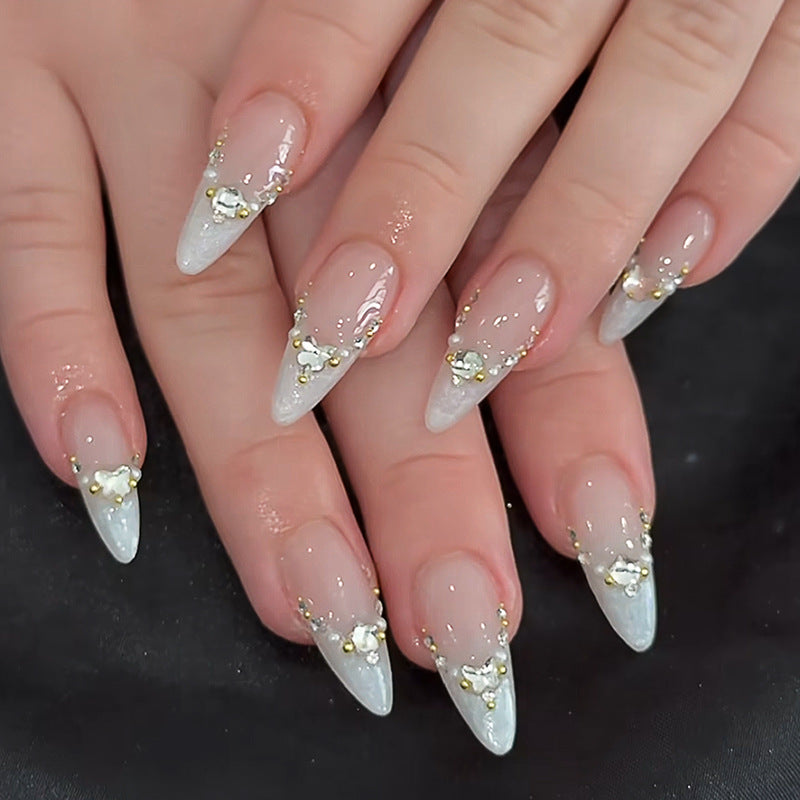 Premium Decorative Press-On Nail Set with Gem Accents Acalora