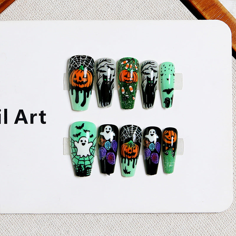 Artificial nail set with spooky Halloween designs Acalora