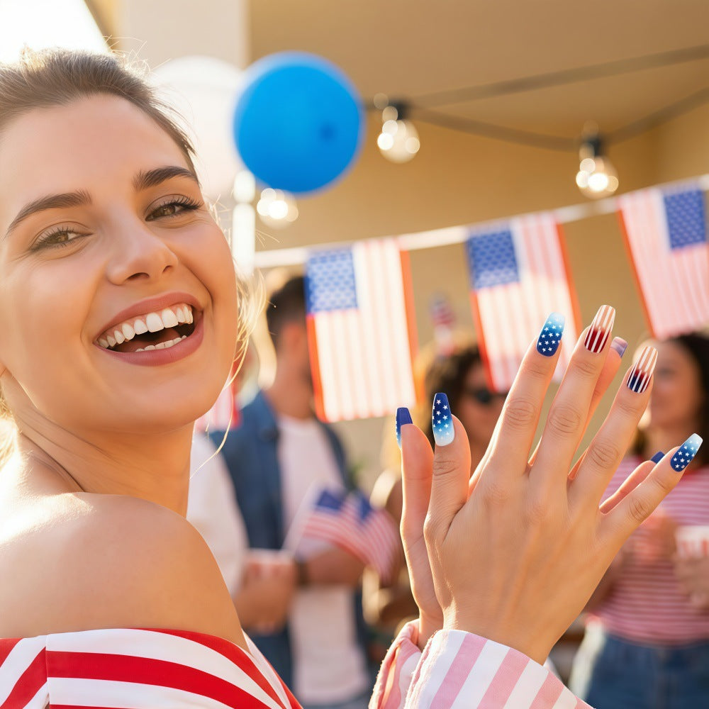 Patriotic design artificial nails Acalora