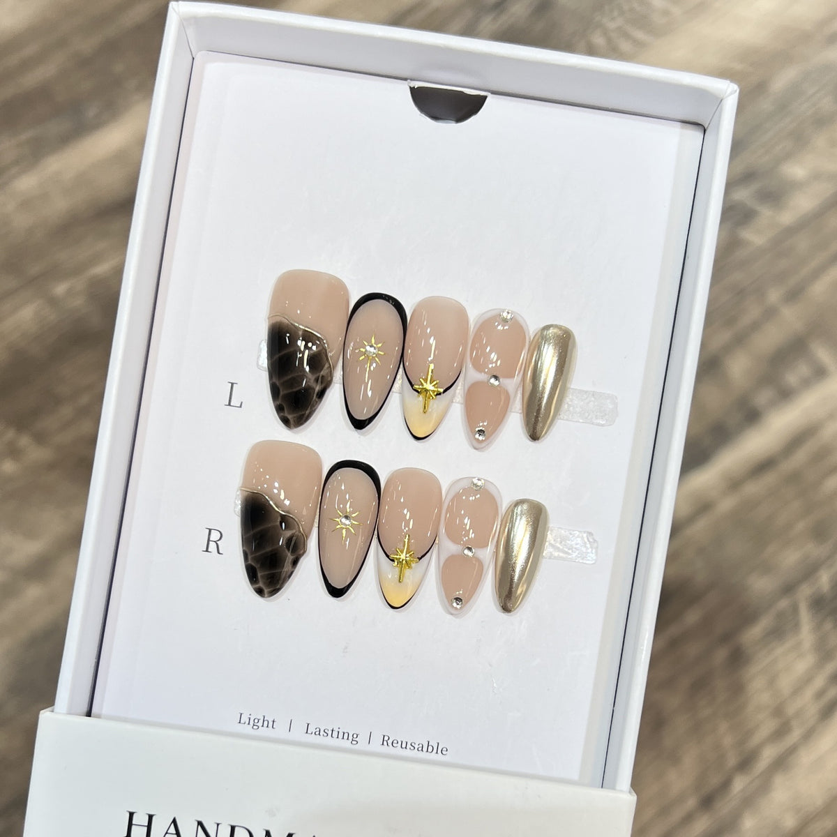 Reusable Stiletto Nail Art Set with Star and Gold Accents Acalora