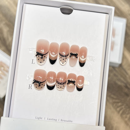 Elegant Reusable Press-On Nail Art Set with Charming Bow Accents Acalora