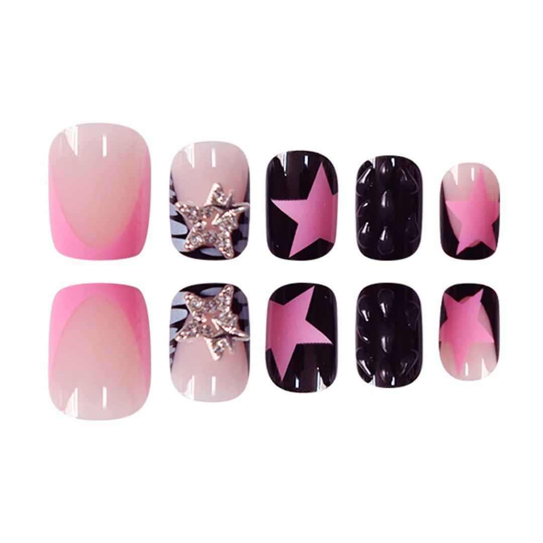 Artistic Press-On Nail Set with Star and Glitter Accents Acalora