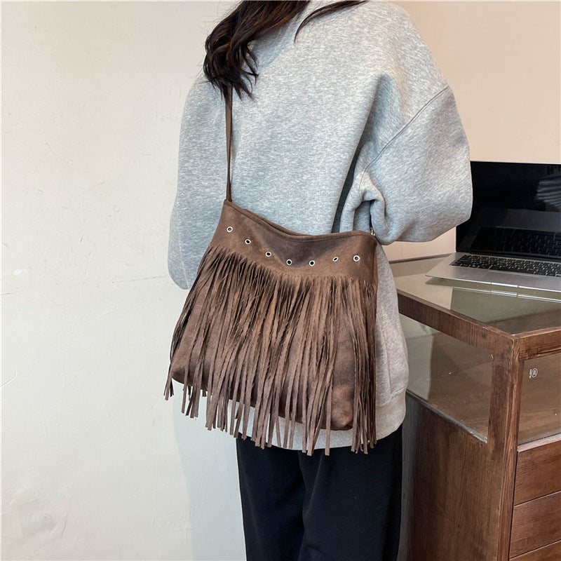 Fringe Suede Crossbody Bag Acalora