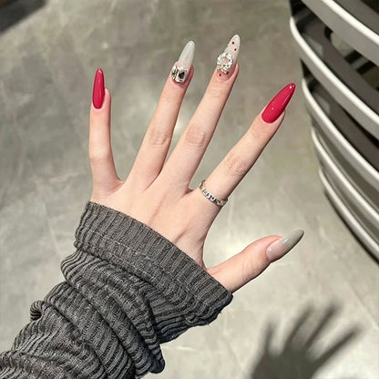 Artificial nail set with sparkling crystal accents and elegant color gradients Acalora