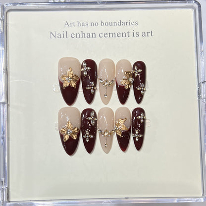 Premium Press-On Nail Art Set with Elegant Heart & Leaf Design Acalora