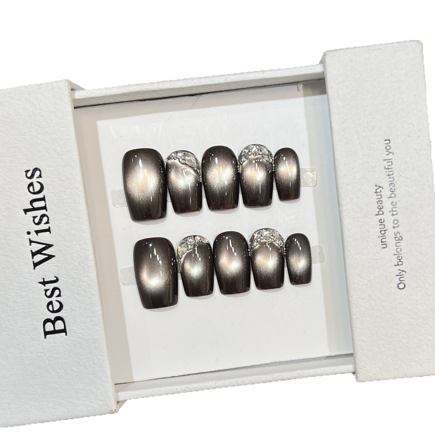 Elegant Press-On Nail Art Set with Rhinestone Accents Acalora