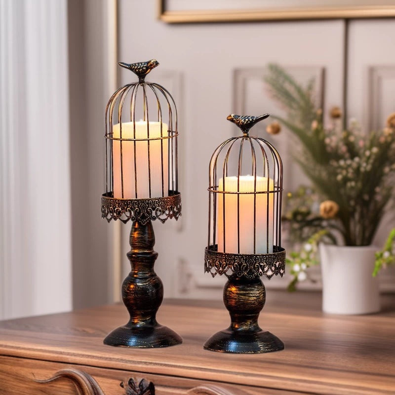 Antique-Style Distressed Metal Birdcage Tabletop Candle Holder & Display Stand Acalora