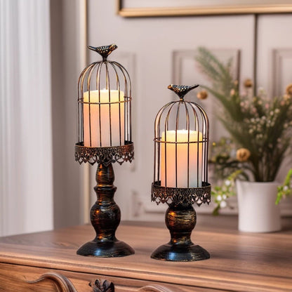 Antique-Style Distressed Metal Birdcage Tabletop Candle Holder & Display Stand Acalora