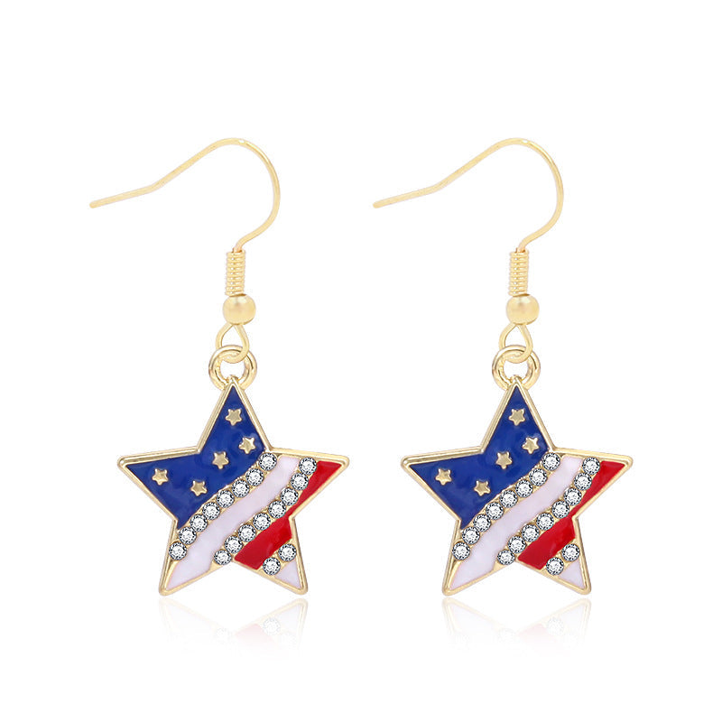 Women's lightweight star earrings with enamel flag design and fishhook Kalsten