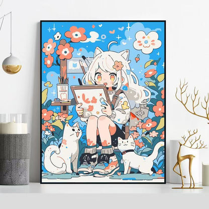 Whimsical Cat-Themed Illustration Wall Art
