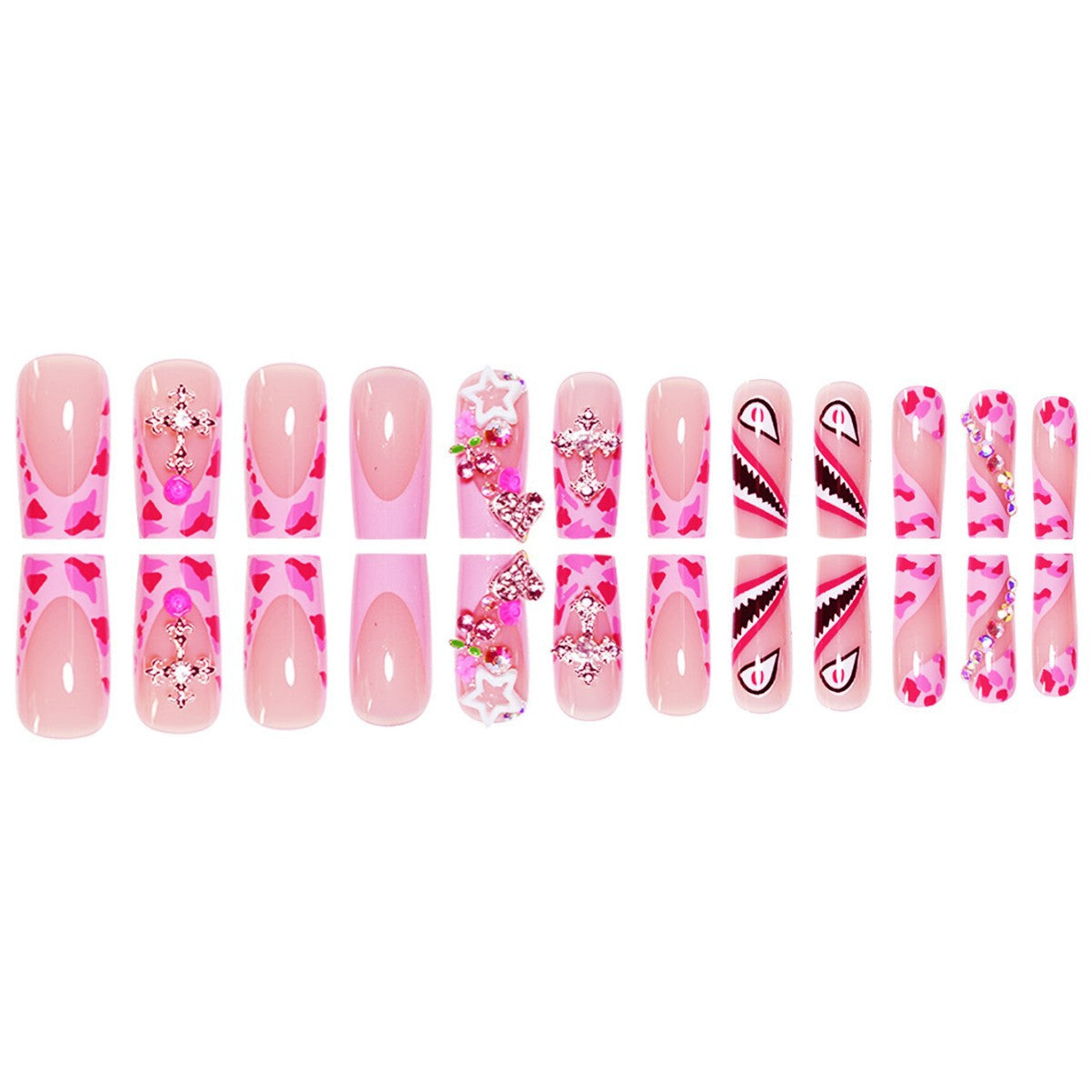Artistic Decorative Press-On Nails with 3D Embellishments Acalora