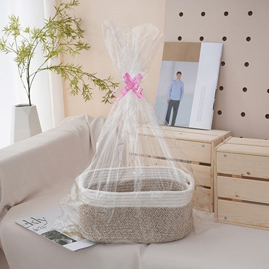 Natural storage basket with ribbons Acalora